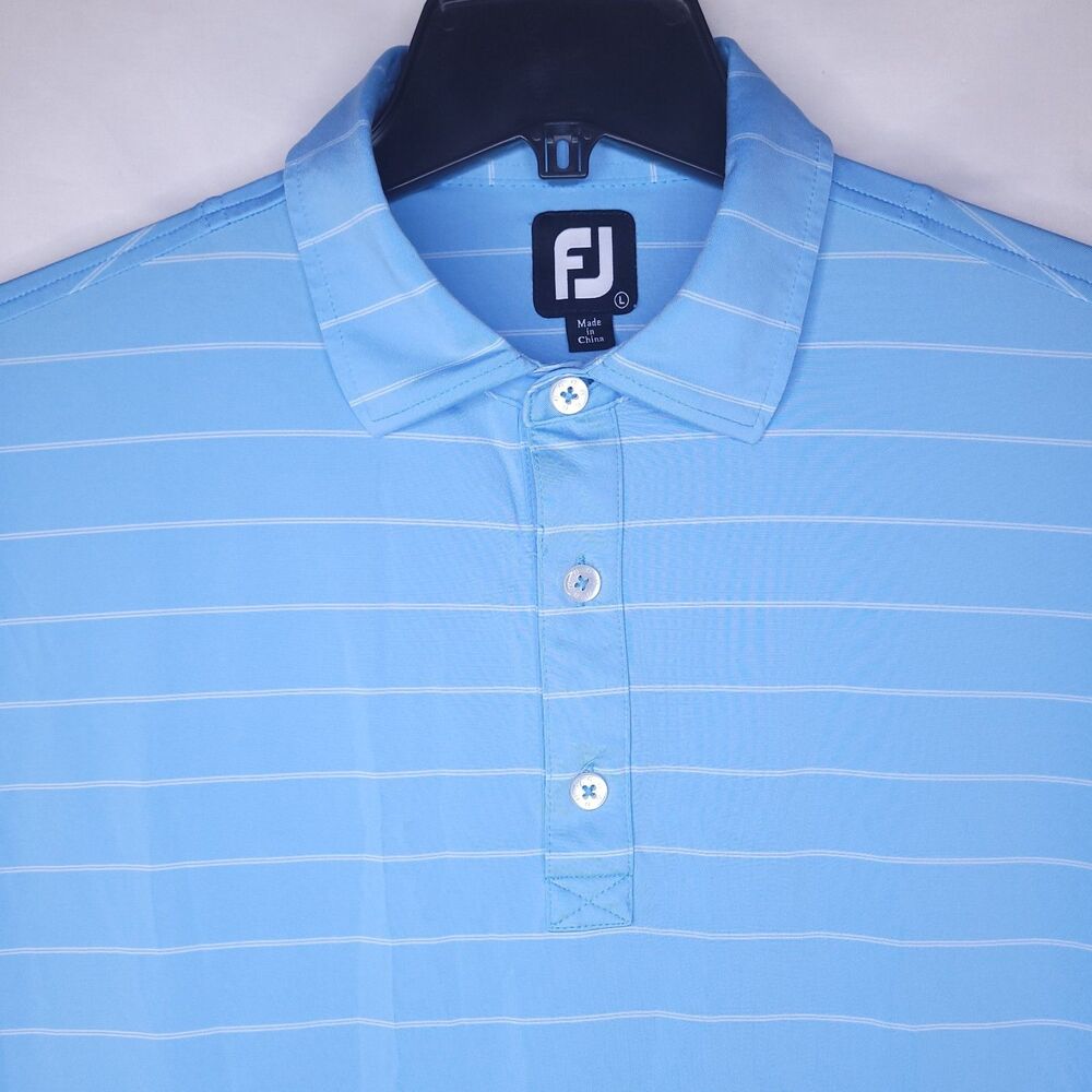 Footjoy Polo Shirt Mens Large Striped Blue, White Performance Golf